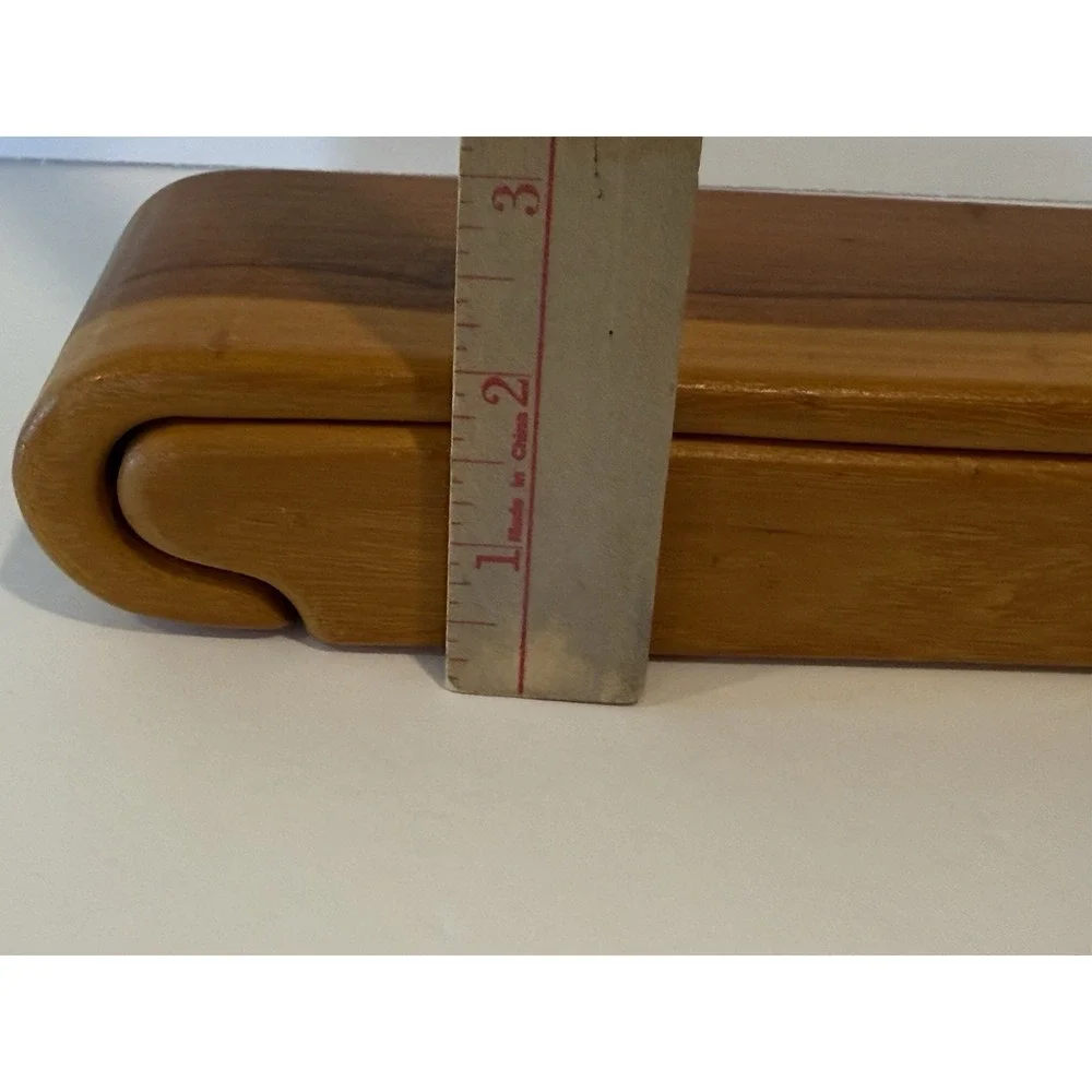 Vintage Solid Wood Trinket Box 8x3x2 Hidden Drawer Jewelry Case Velvet Stash Box